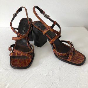 Vintage Via Spiga Crocodile Stacked Heel Sandals